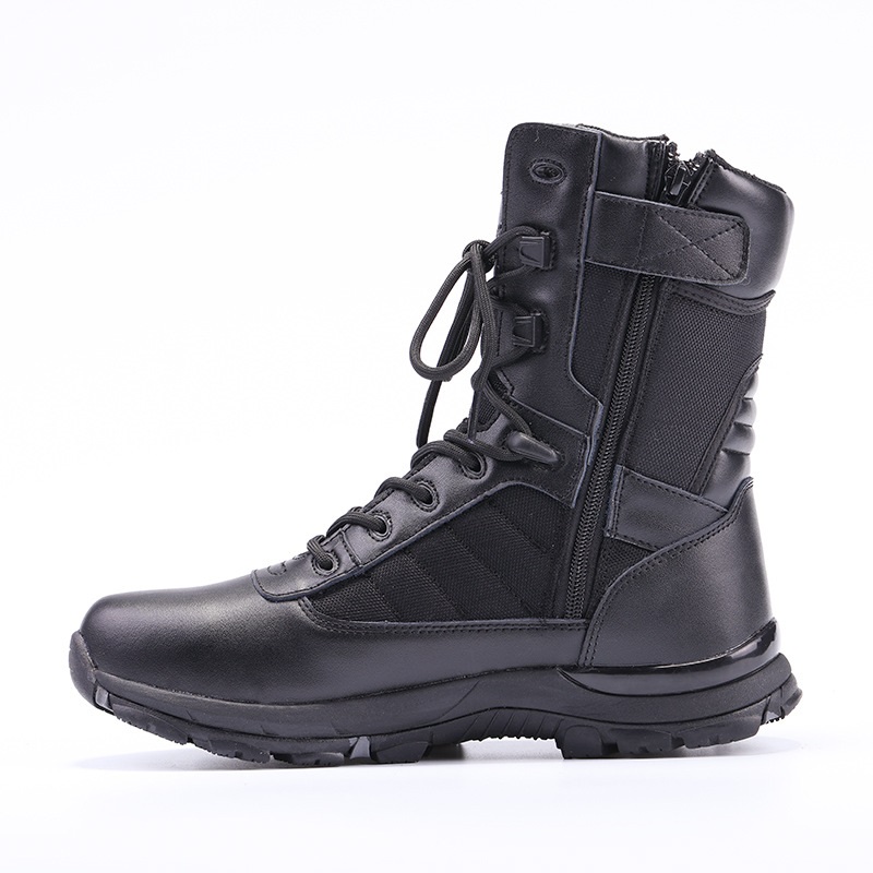thumbnail interactive-video image 1 of Unisex Adult Black Tactical Combat Boots With Dual Side Zippers - Military Style 1 of 5